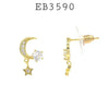Cubic Zirconia Moon Dangle and Stud Earrings in Brass