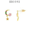 Cubic Zirconia Moon Dangle and Stud Earrings in Brass