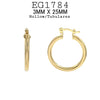 18K Gold Filed Round Tube Hoops, Hinged Closure, 15mm-45mm