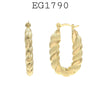 18K Gold Filed Twisted Swirl Designed Oval Hoops, Hinged Closure, 35mm