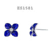 925 Sterling Silver CZ Blue Flower Stud Earrings