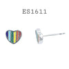 925 Sterling Silver CZ Multicolor Heart Stud Earrings