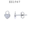 925 Sterling Silver CZ Heart Lock Stud Earrings