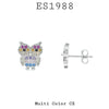 925 Sterling Silver Cubic Zirconia Owl Stud Earrings