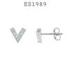 925 Sterling Silver Cubic Zirconia V Shaped Stud Earrings