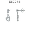 925 Sterling Silver Cubic Zirconia  Heart Dangle Stud Earrings