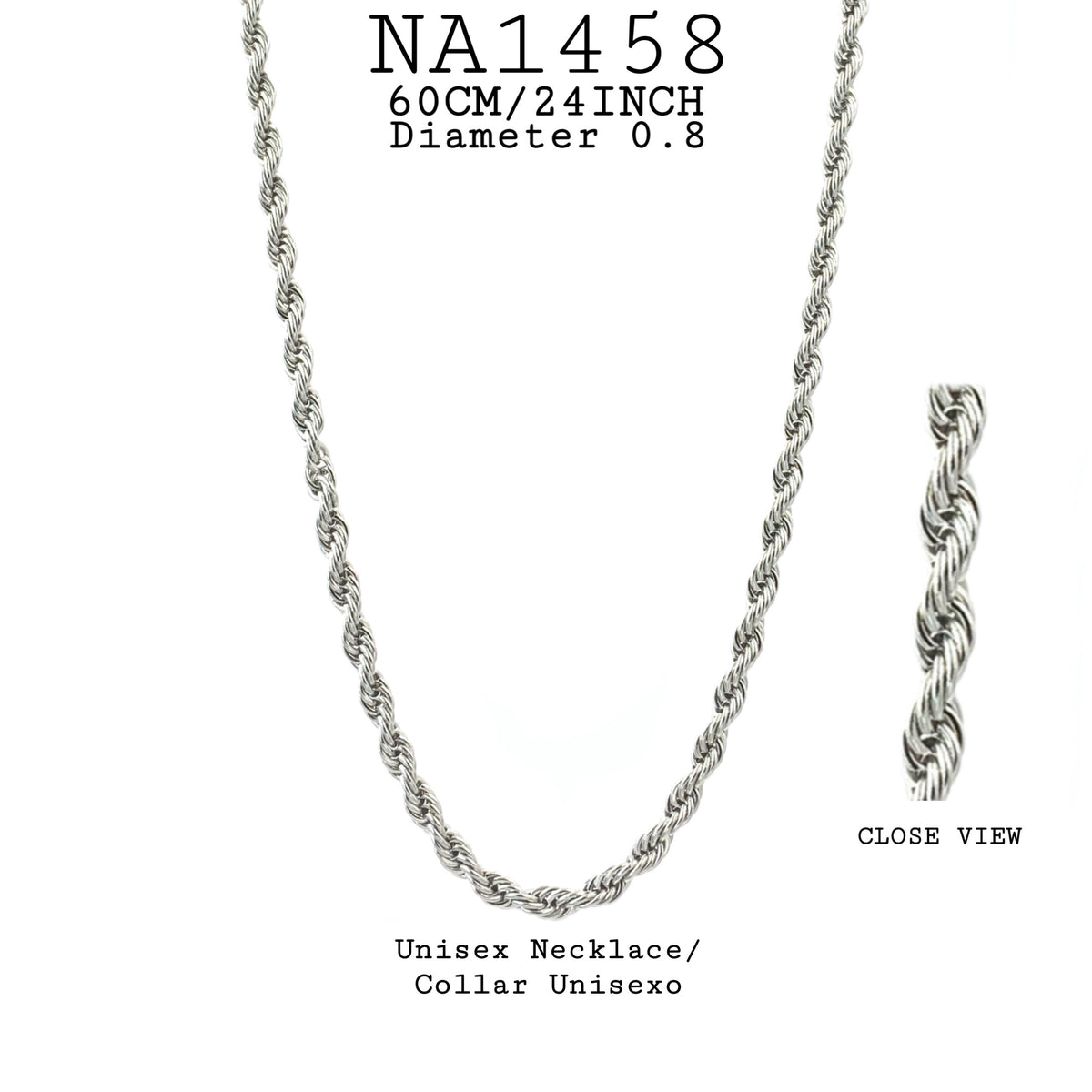 Stainless Steel Silver Round Rope Chain 24