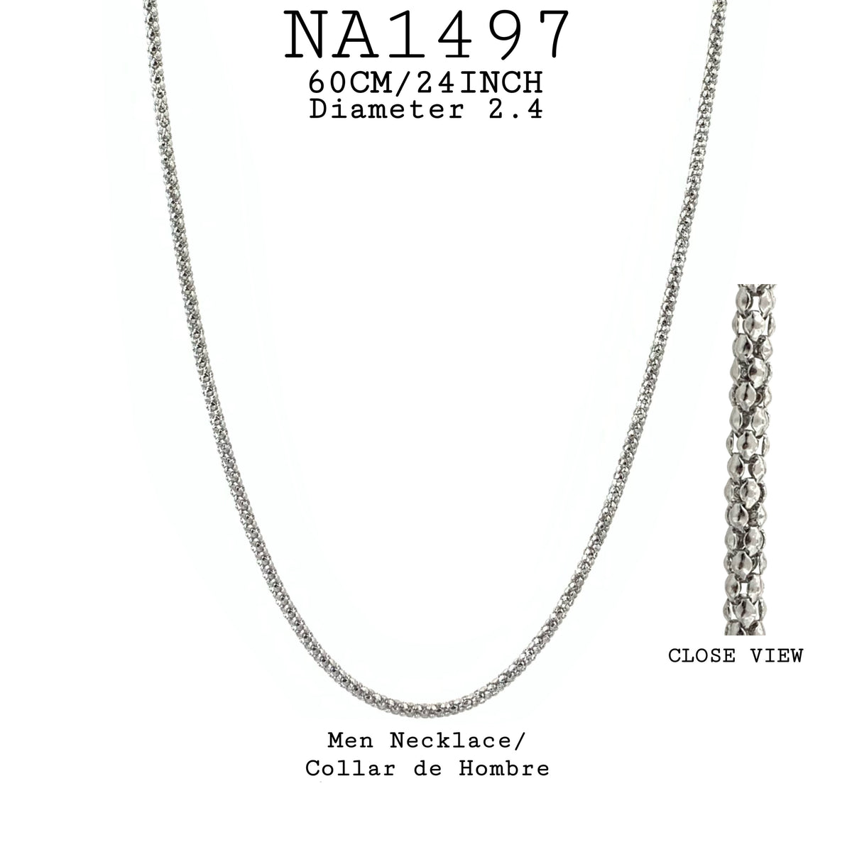 Stainless Steel Popcorn Style Chain Necklace, 2.4