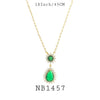 Green Emerald Teardrop CZ Pendant Chain Necklace In Brass