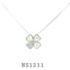 Mother of Pearl and CZ Flower Pendant Necklace in 925 Sterling Silver