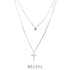 925 Sterling Silver CZ Double Layered Cross CZ Necklace