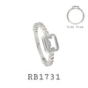 White CZ Emerald Cut Solitaire Semi Eternity Bezel Set Engagement Ring