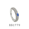 Semi Micro Pave Band Oval Blue CZ Center Stone Fashion Ring