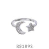 925 Sterling Silver White CZ Star Moon Fashion Ring
