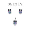 925 Sterling Silver CZ Multicolor Owl Pendant & Earrings Set
