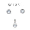 Classic Round 925 Sterling Silver CZ Pendant & Earrings Set