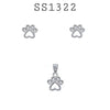 925 Sterling Silver Dog Paw CZ Pendant & Earring Set