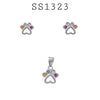 925 Sterling Silver Dog Paw CZ Pendant & Earring Set